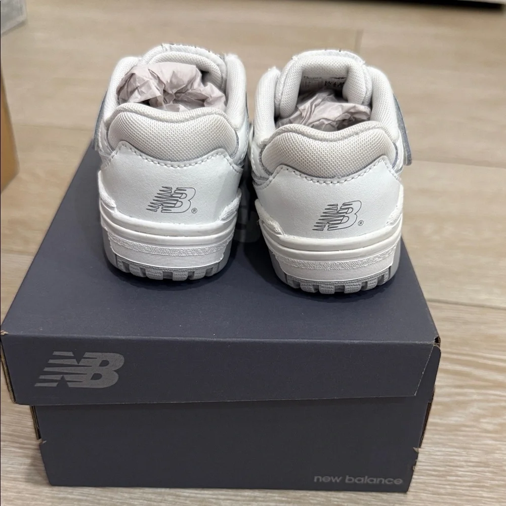 New Balance Kids White Sneakers with Gray Soles